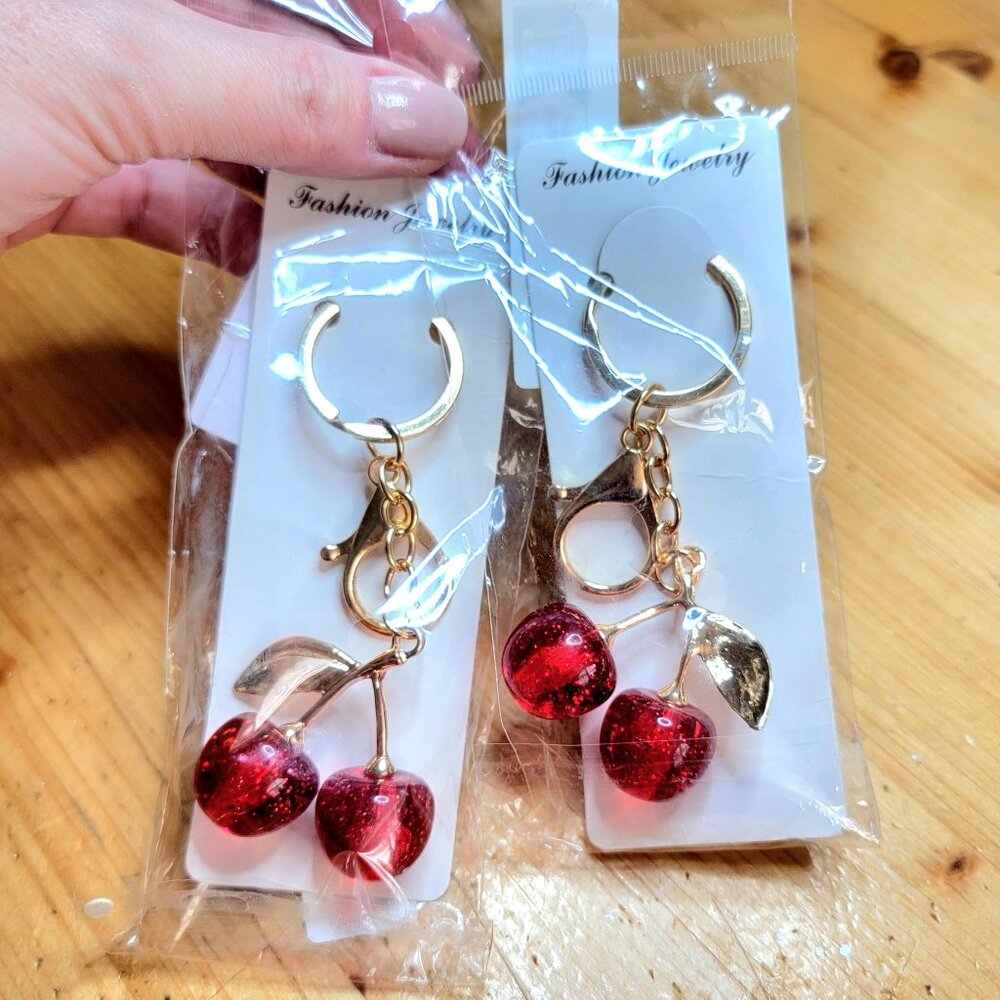 SET of 2 Red Cherry Keychains, NEW - image 1